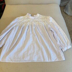 Gap Crochet Lace-Trim Mockneck Blouse white romantic Goth cotton blend boho:XXL